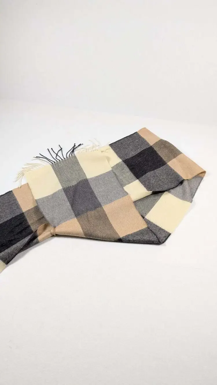 John Hanly 100% Extra Fine Merino Wool Block Check Scarf